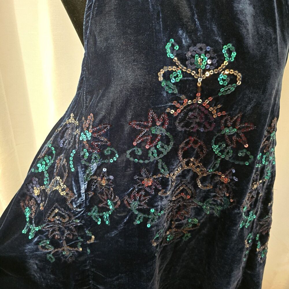 Free People Jill Velvet Sequin Swing Mini Dress Medium Womens Blue Party Dress - Picture 3 of 12
